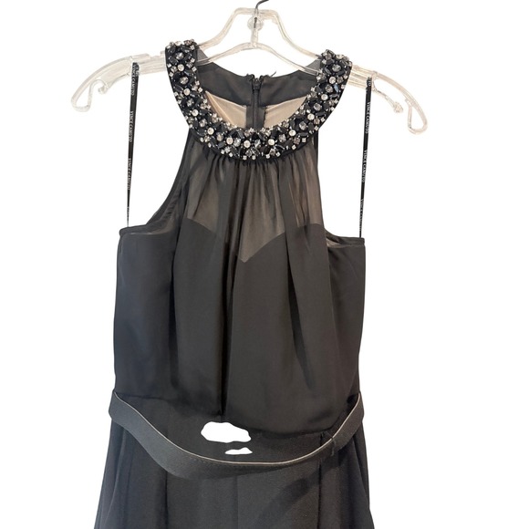 Vince Camuto Embellished Halter Jumpsuit Womens Black Excellent Formal Mesh Neck - Picture 3 of 13